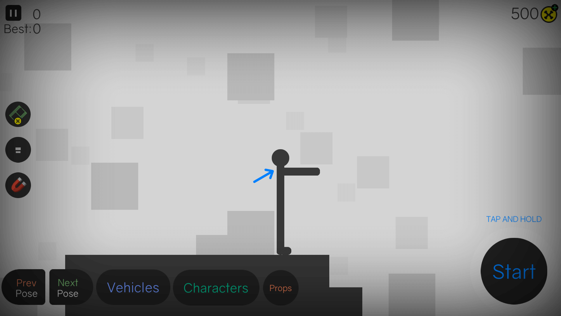 Stickman crashing into barriers with broken bone counter displayed