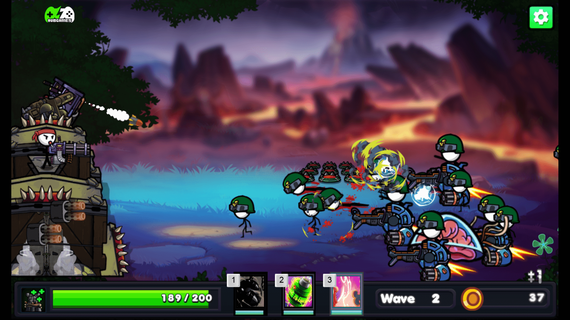 Stickman shooting waves of enemies in tower defense mode