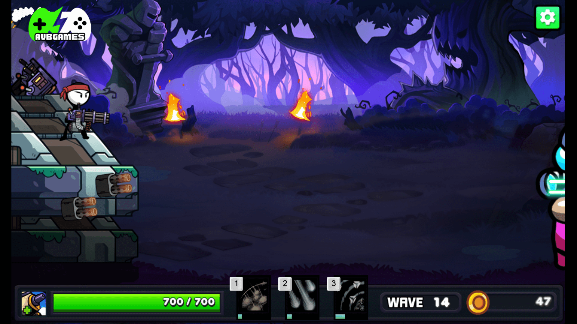 Upgrading weapons and aiming at monsters in tower defense