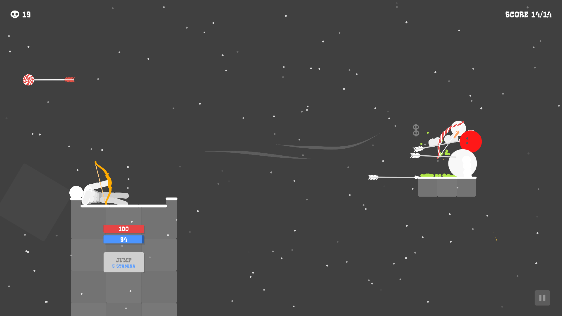 Stickman archer aiming in zero-gravity arena in Ragdoll Archers