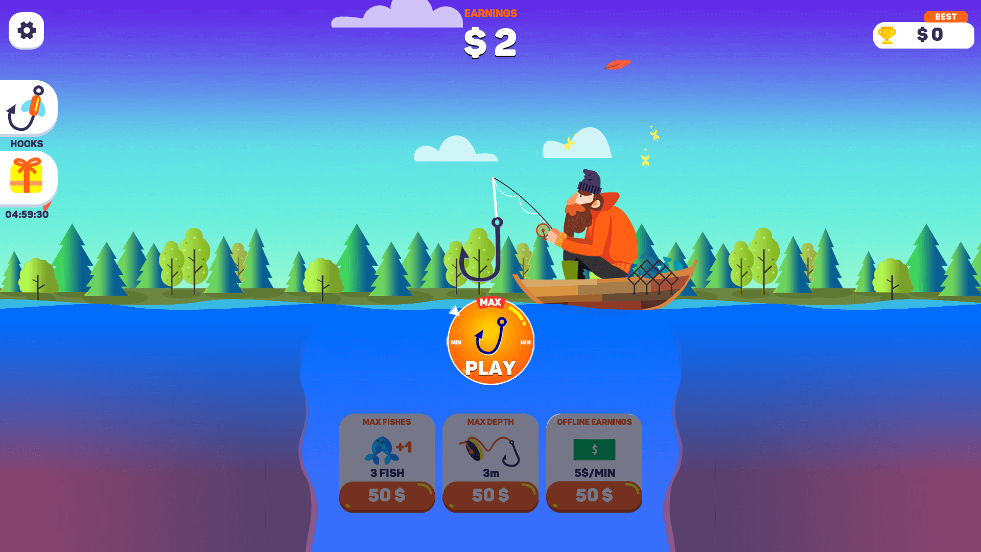 Deep-sea fishing upgrade menu in Tiny Fishing