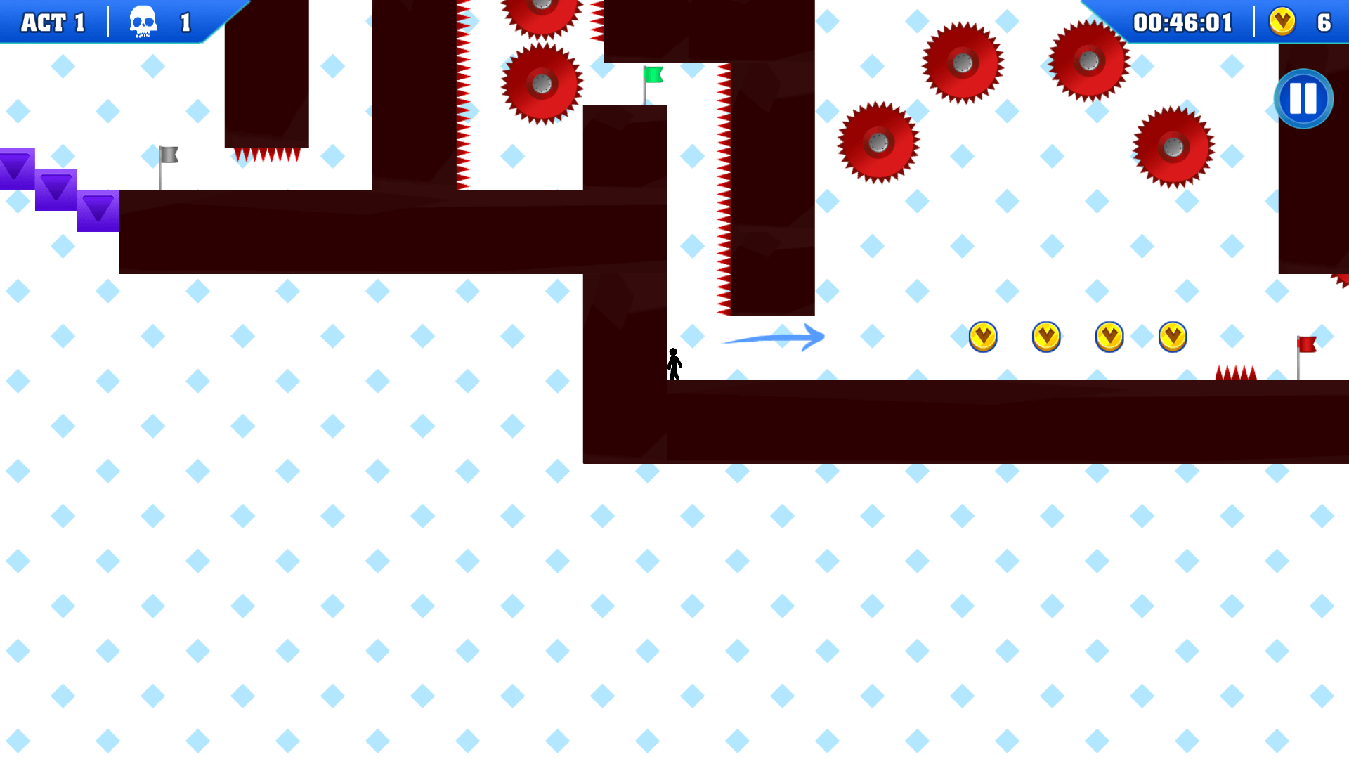 Stickman climbing walls and dodging lasers in Vex 7