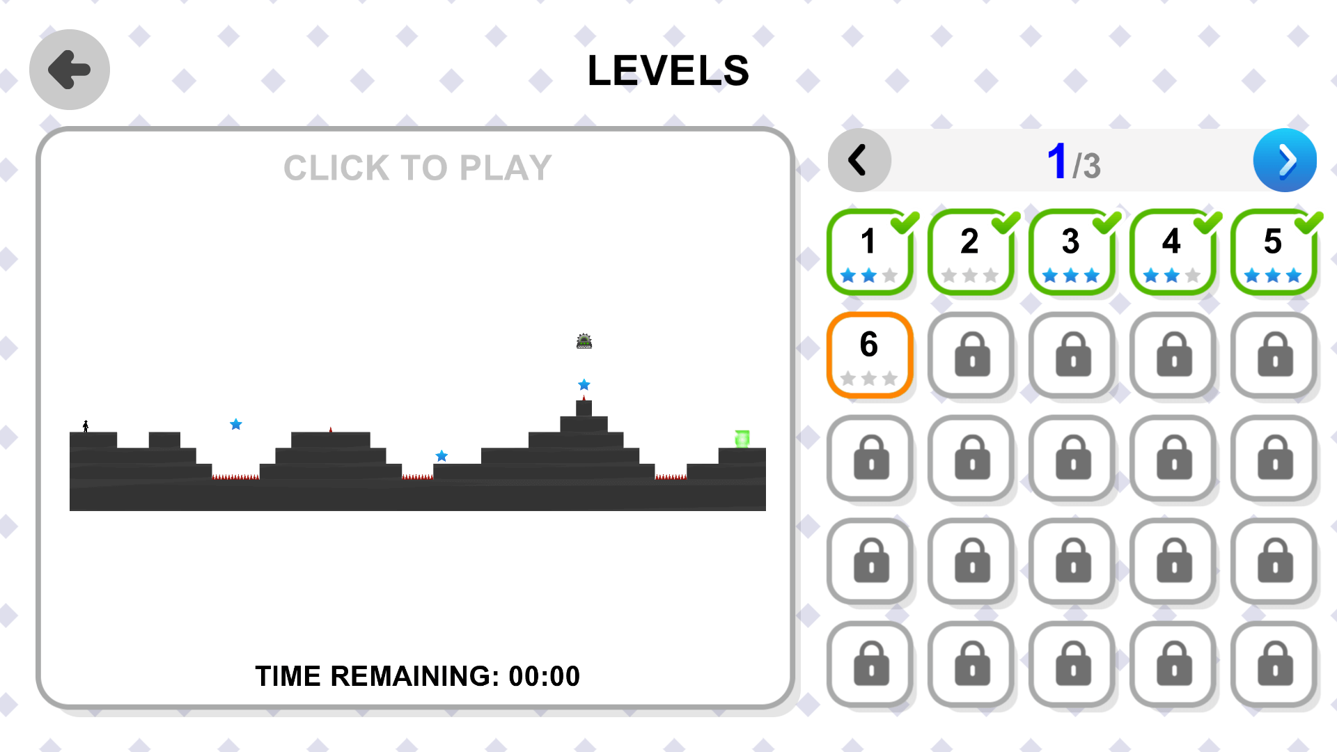 Stickman jumping over traps with timer countdown