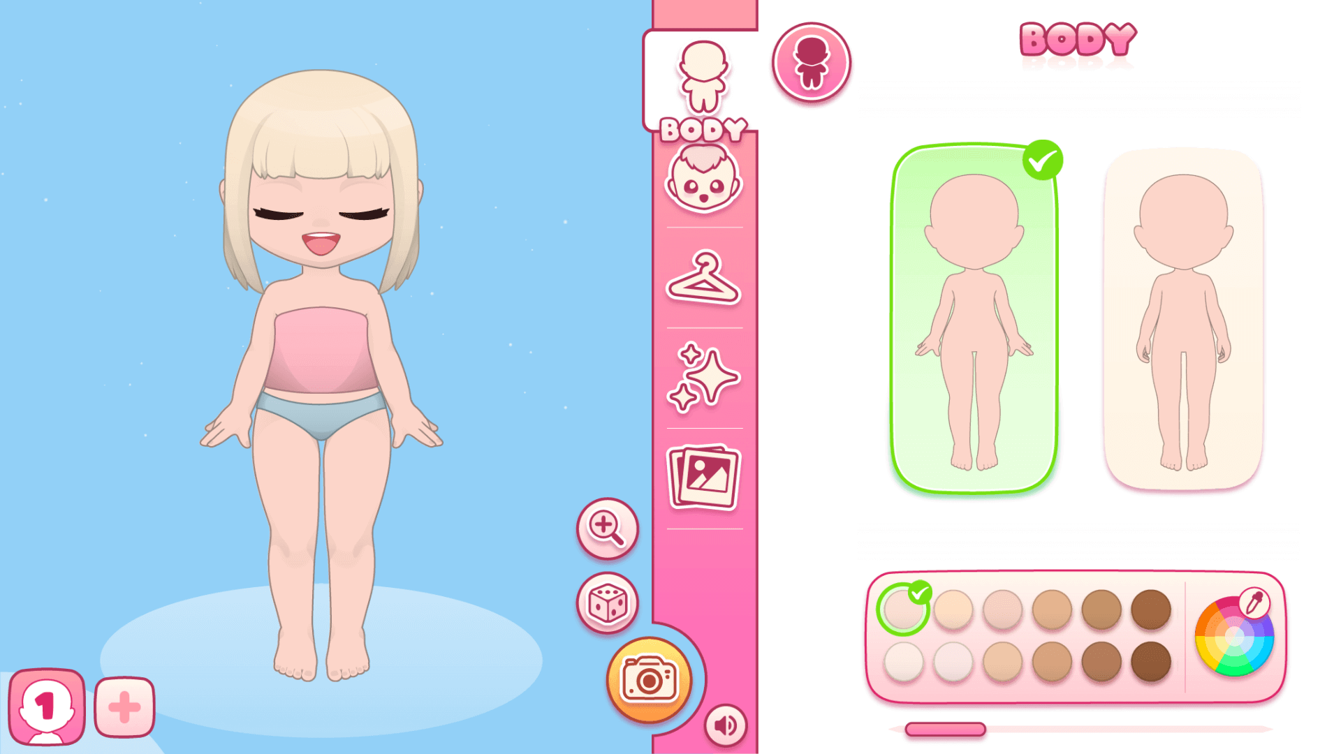 SnapStyle Dress Up game – character customization with detailed face and outfit options3