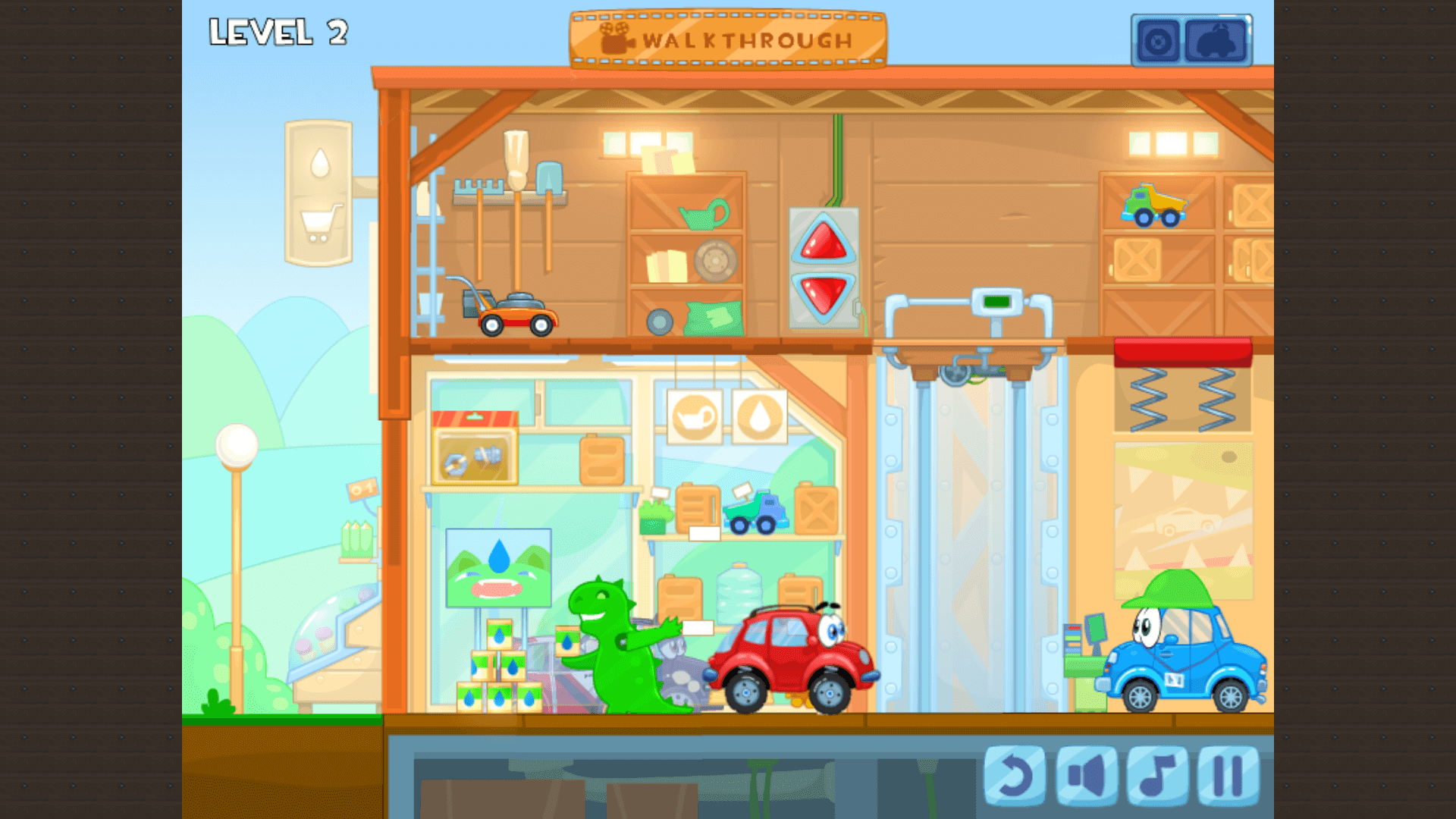 Puzzle gameplay with Wheely navigating a collapsing ship