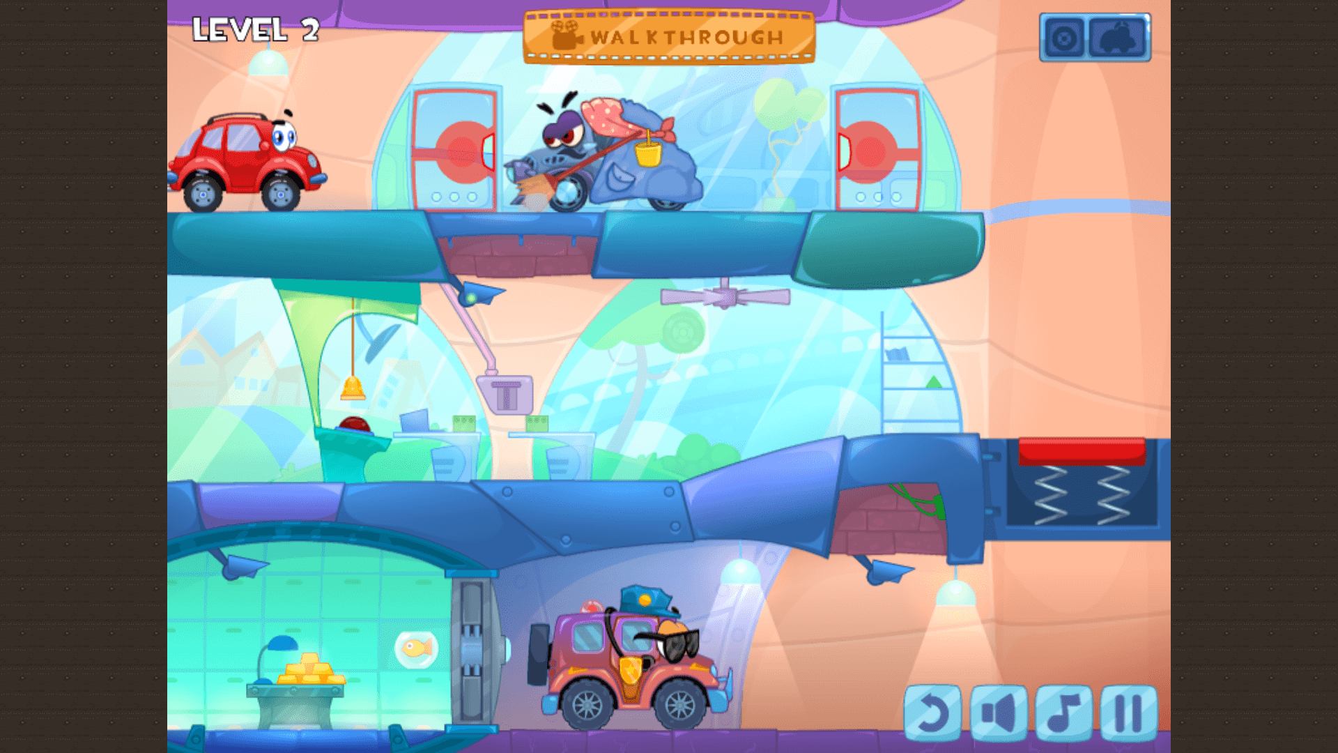 Wheely the red car examining a clue in a detective office scene