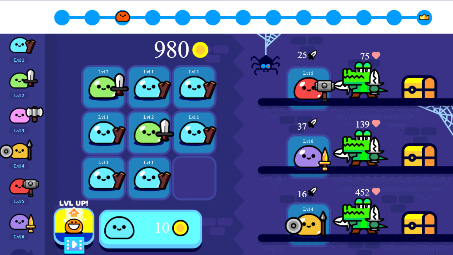 Colorful slime characters merging in Blumgi Merge game1