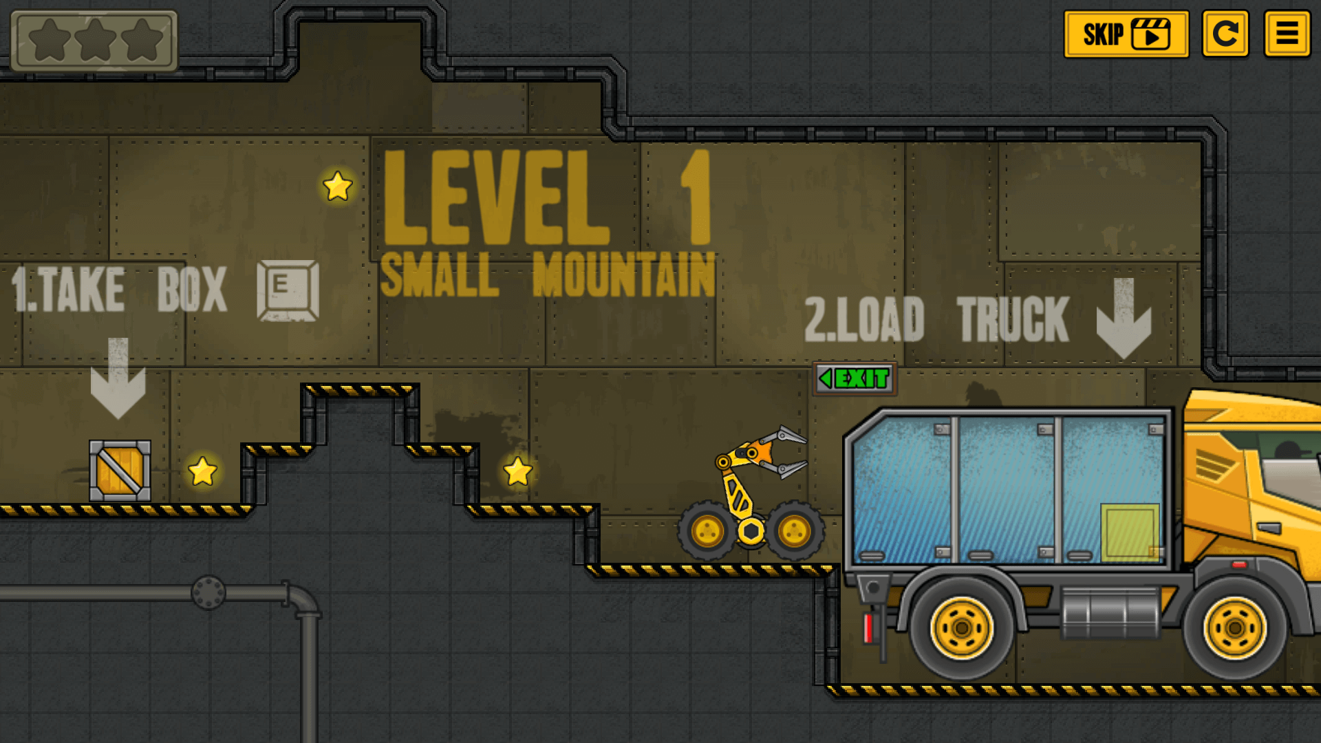 BoxRob robot forklift collecting a box on a platform puzzle level