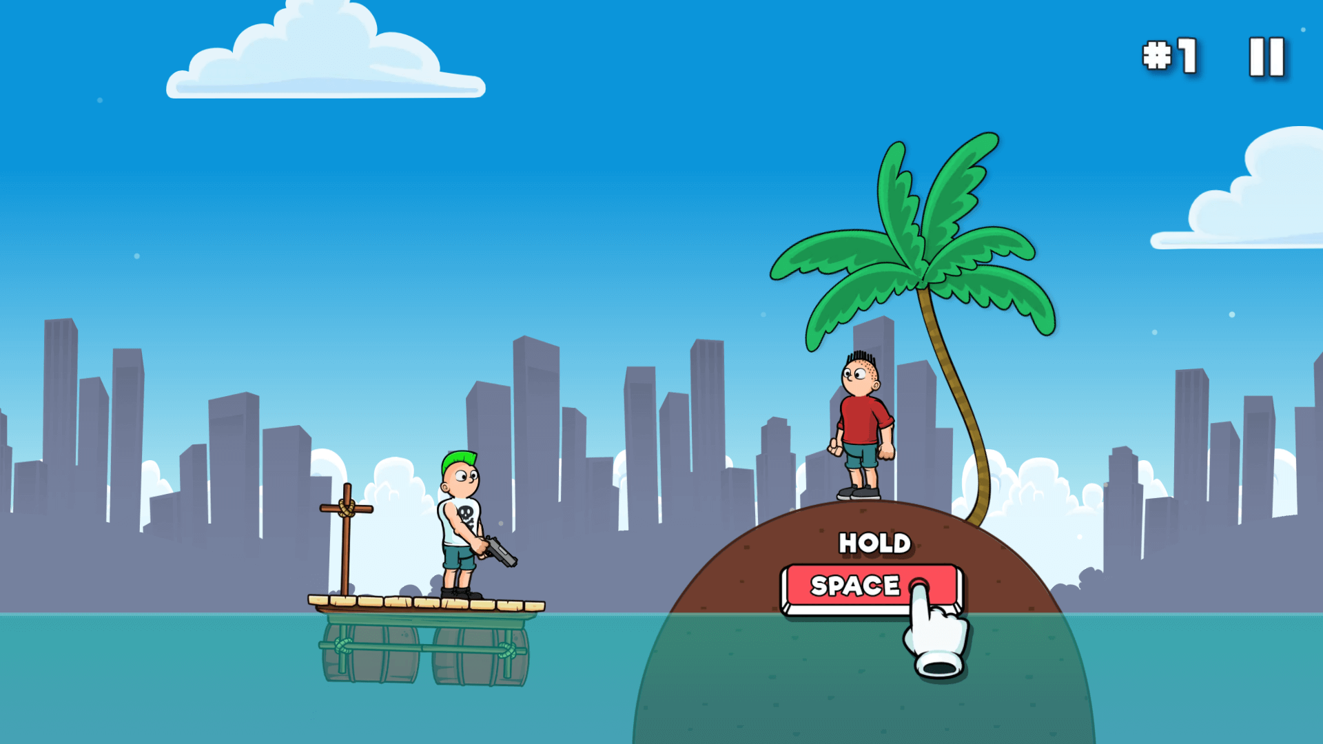 Character flying through the air using gun recoil in Bullet Bros game4