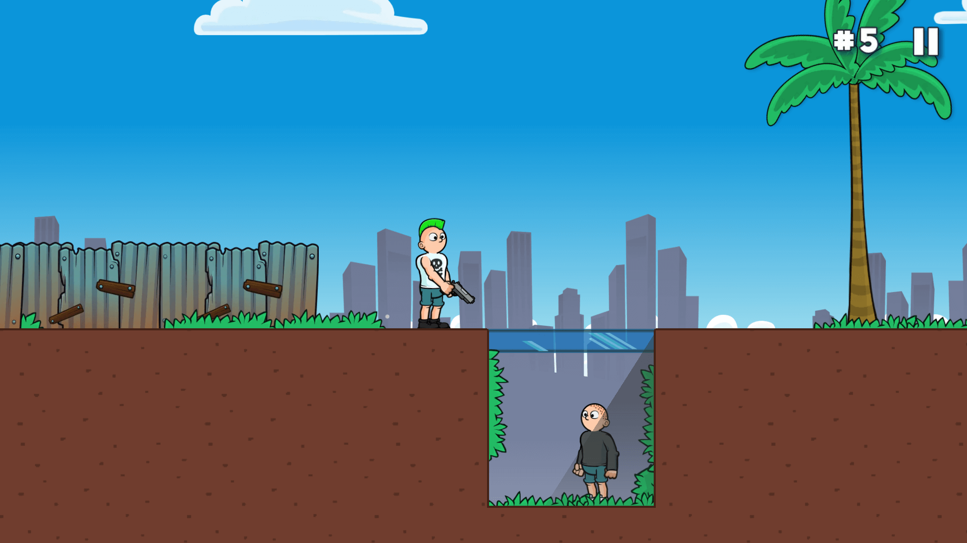 Character flying through the air using gun recoil in Bullet Bros game