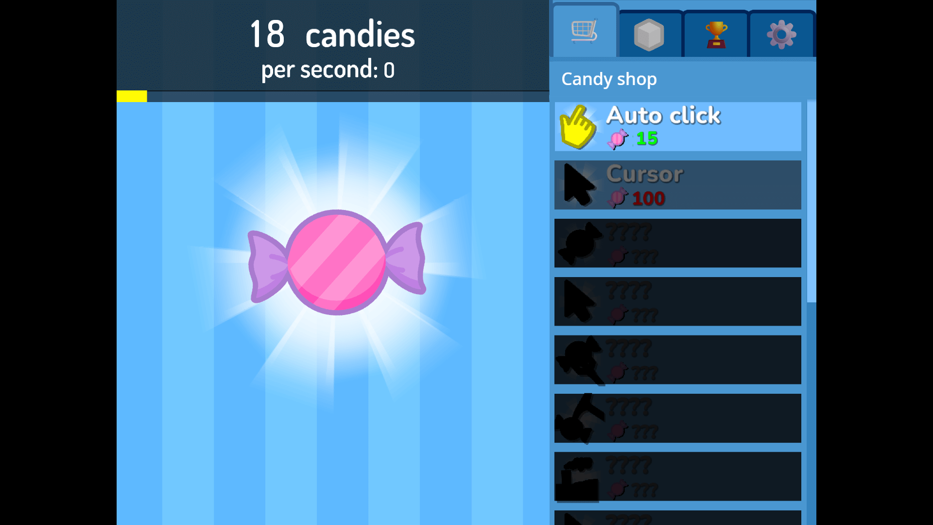 Player rapidly tapping to increase candy production in Candy Clicker 2
