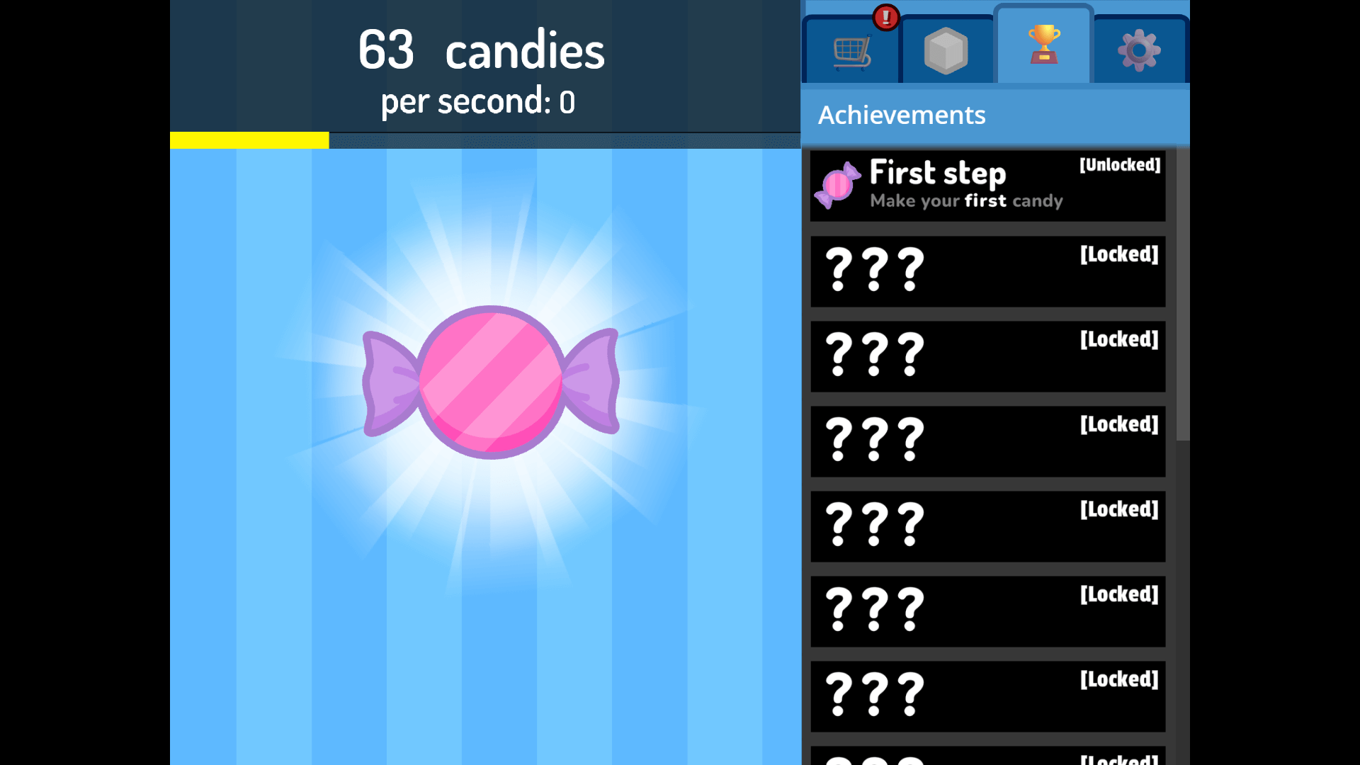 Candy Clicker 2 game screen with upgraded candy counters and auto-clickers
