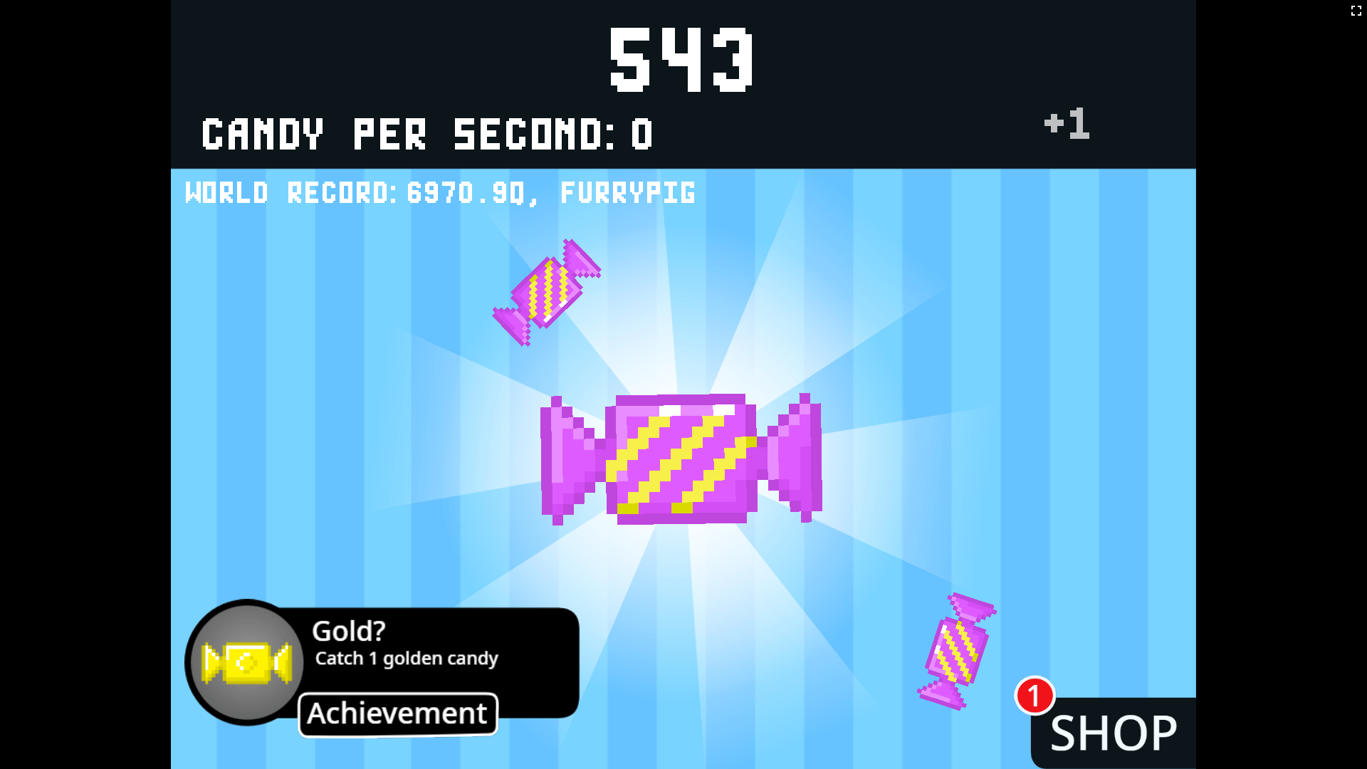 Colorful candy factory background in Candy Clicker idle game