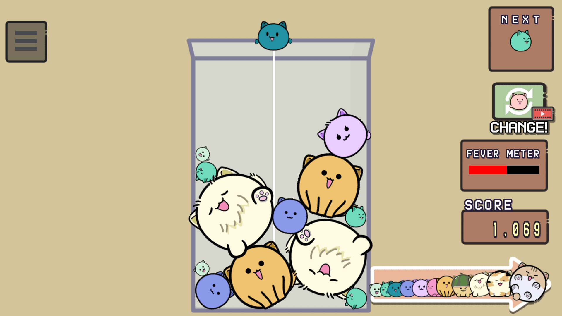 Cats Drop game start screen showing cute cartoon cats and colorful background2