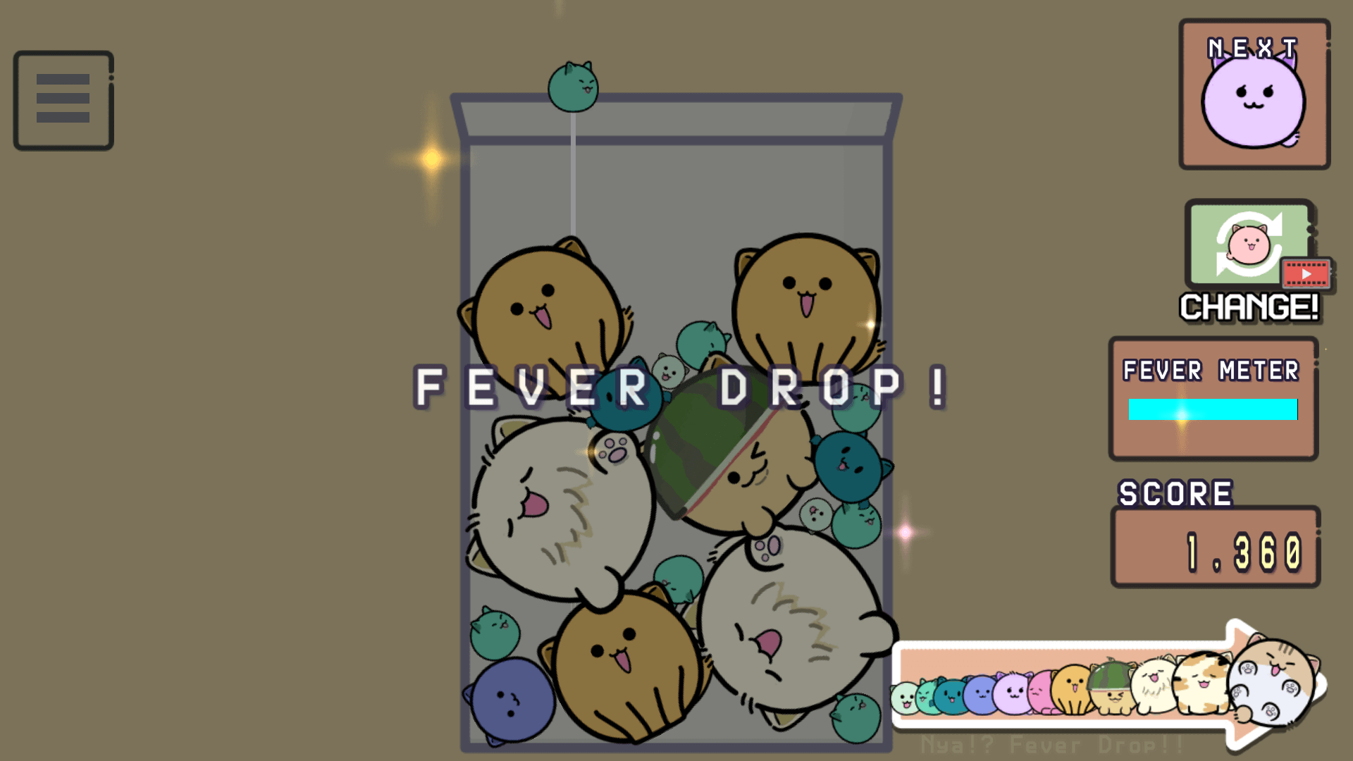Cats Drop game start screen showing cute cartoon cats and colorful background