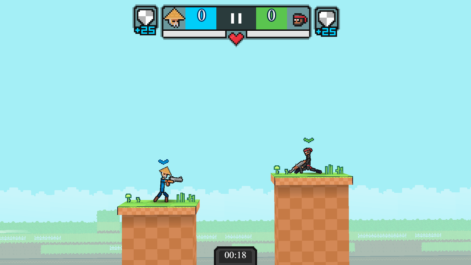 Two ragdoll fighters aiming at each other in Duel of Chance game