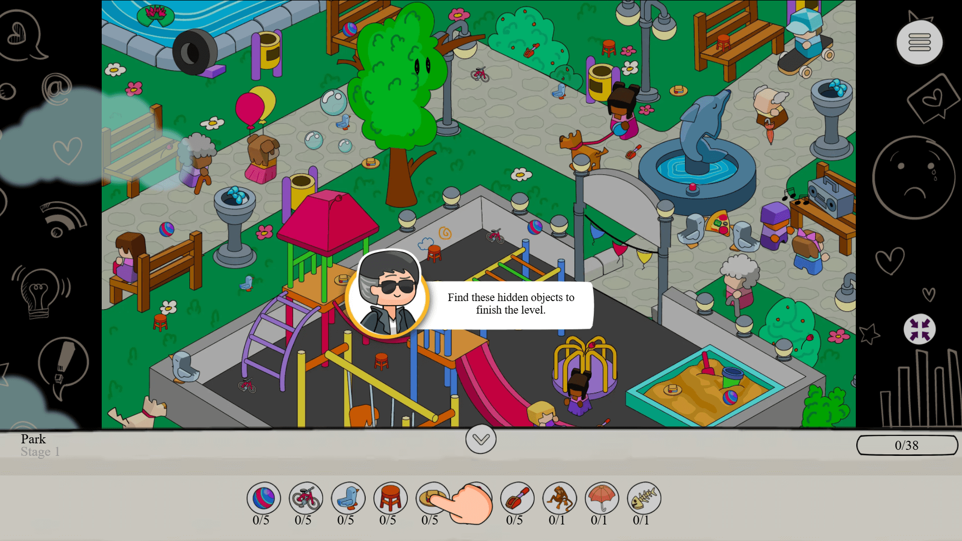Find Hidden Objects game with hand-drawn artwork and item list1