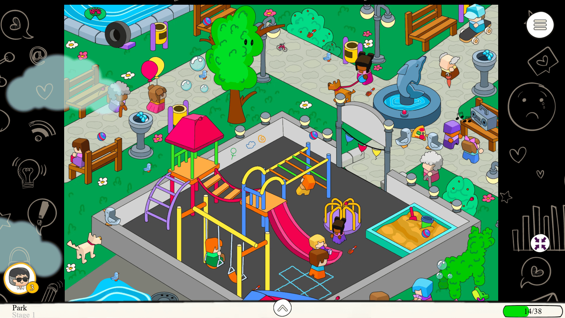 Find Hidden Objects game with hand-drawn artwork and item list3