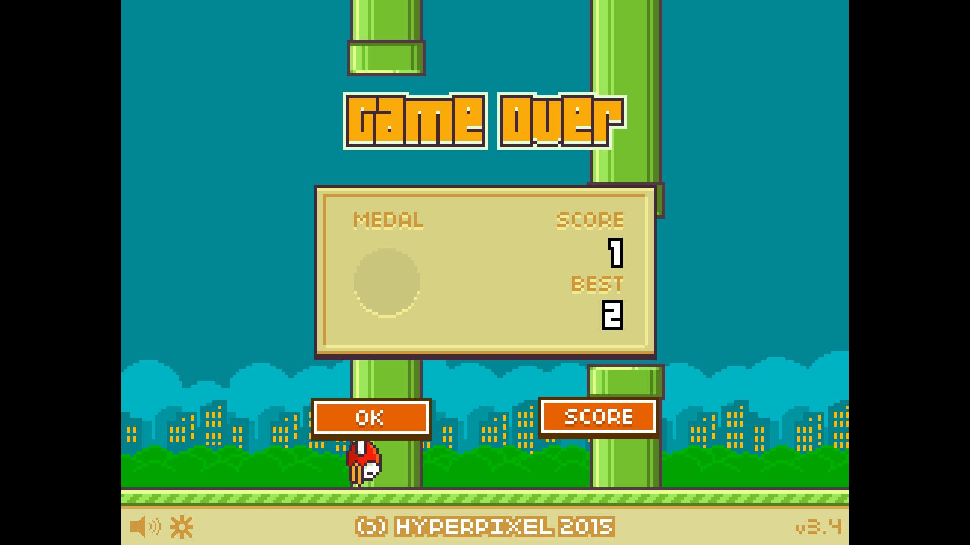Flappy Bird flying between green pipes in classic arcade gameplay1