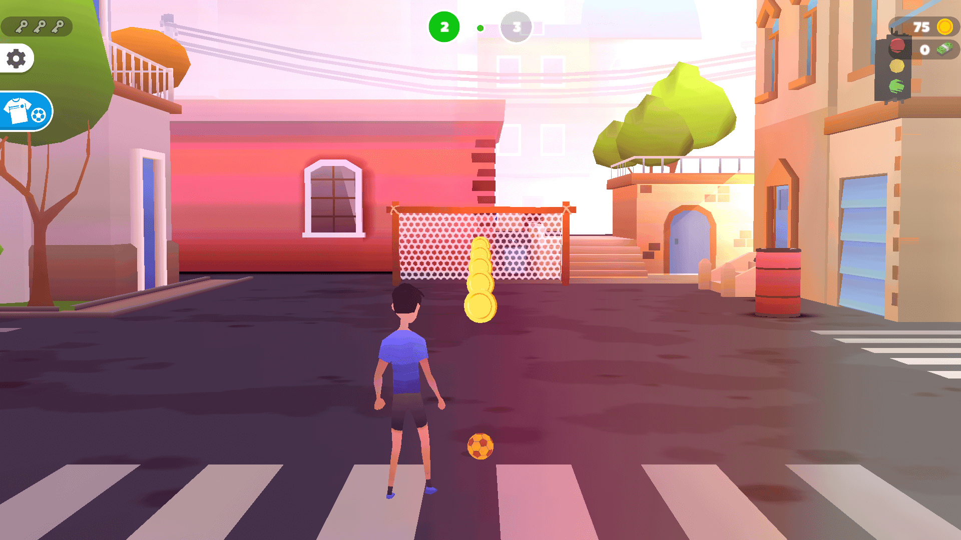 Player drawing a curved path to shoot the ball in Flick Goal gameplay2
