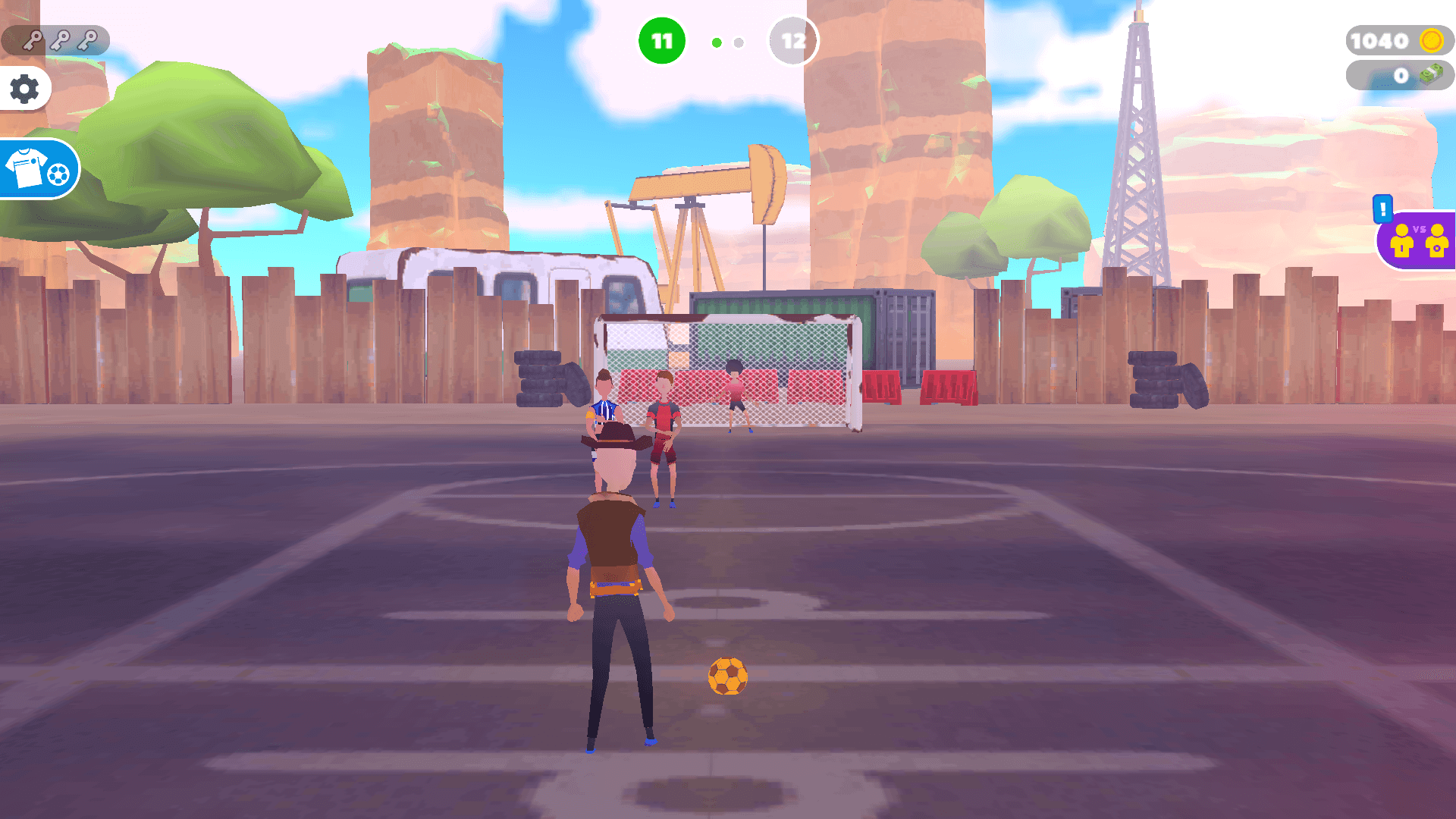 Player drawing a curved path to shoot the ball in Flick Goal gameplay