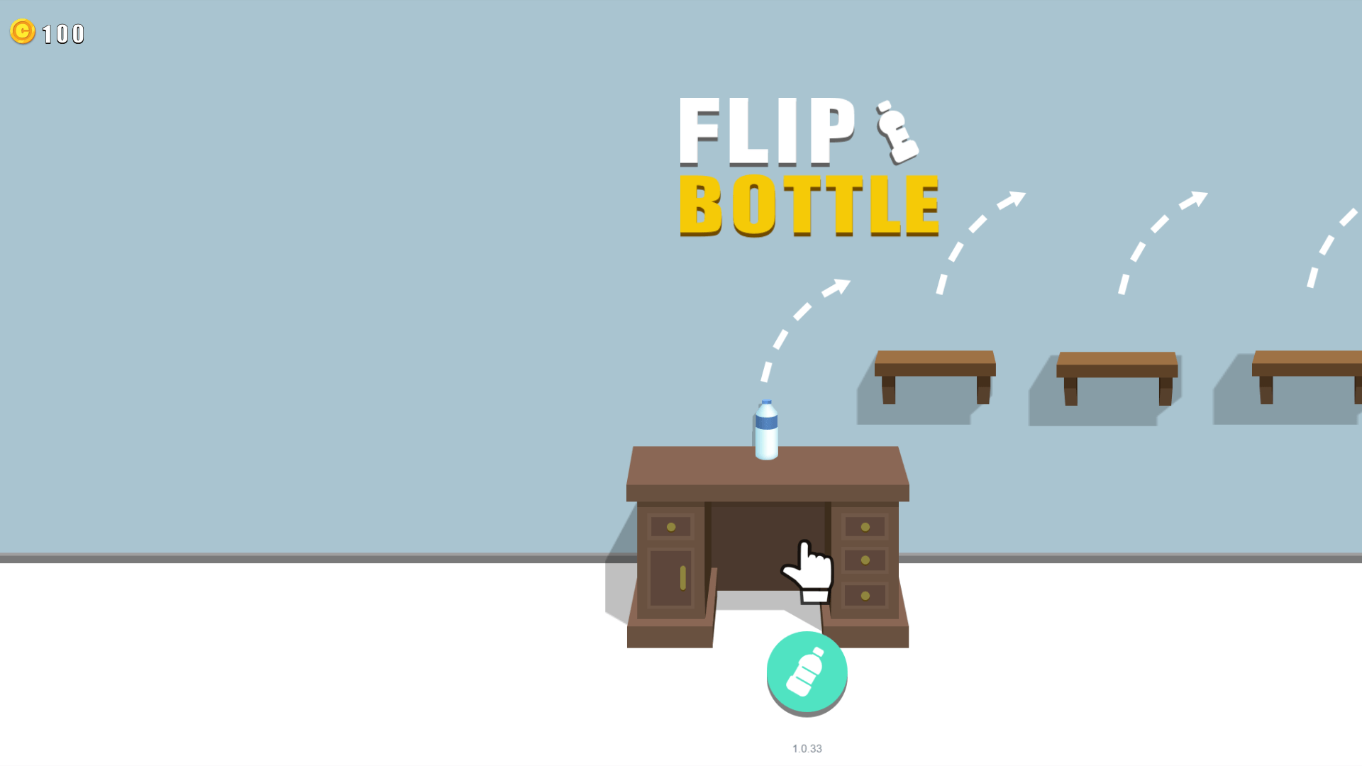 Player flipping a virtual bottle across platforms in Flip Bottle mobile game4
