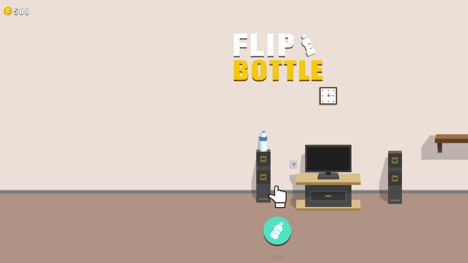Player flipping a virtual bottle across platforms in Flip Bottle mobile game