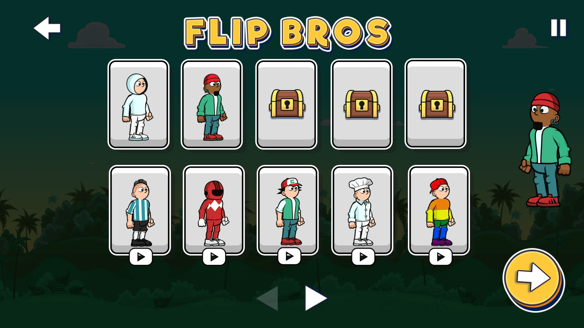 Main menu of Flip Bros with Play and Character options