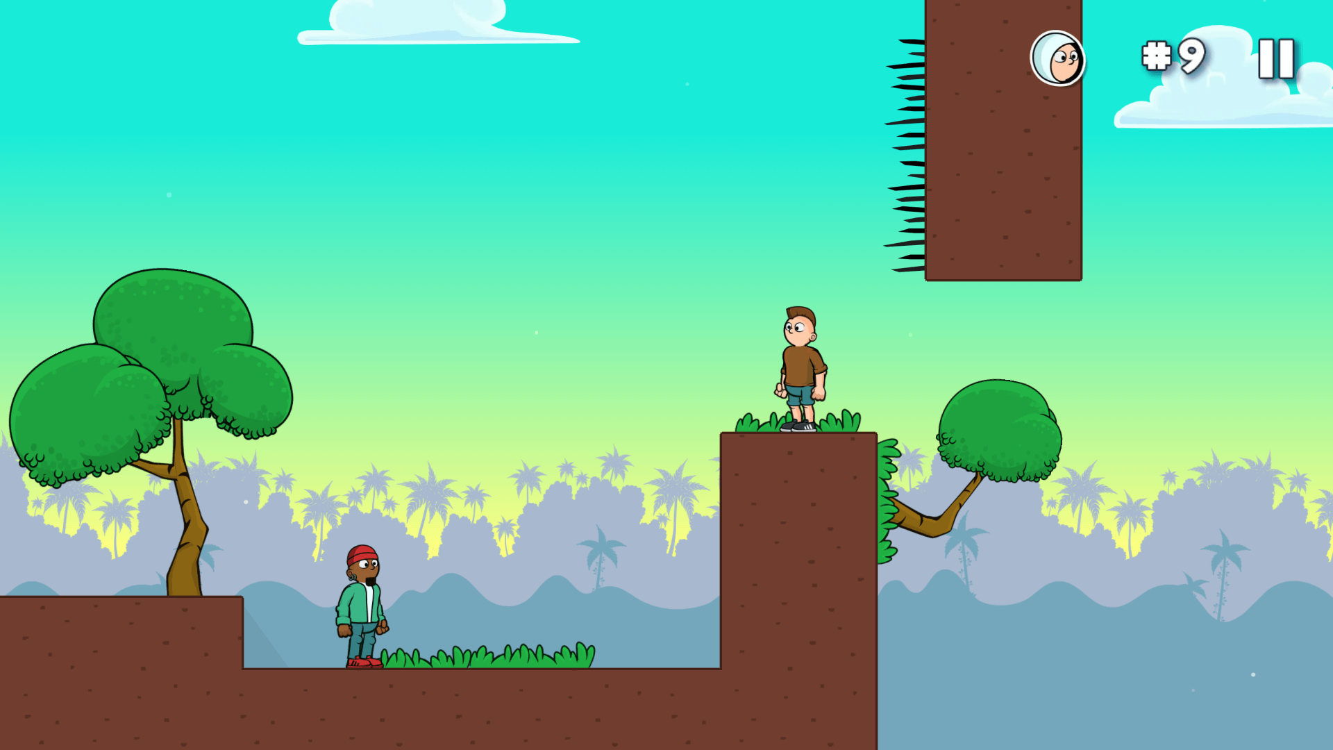 Flip Bros character spinning mid-air toward an enemy