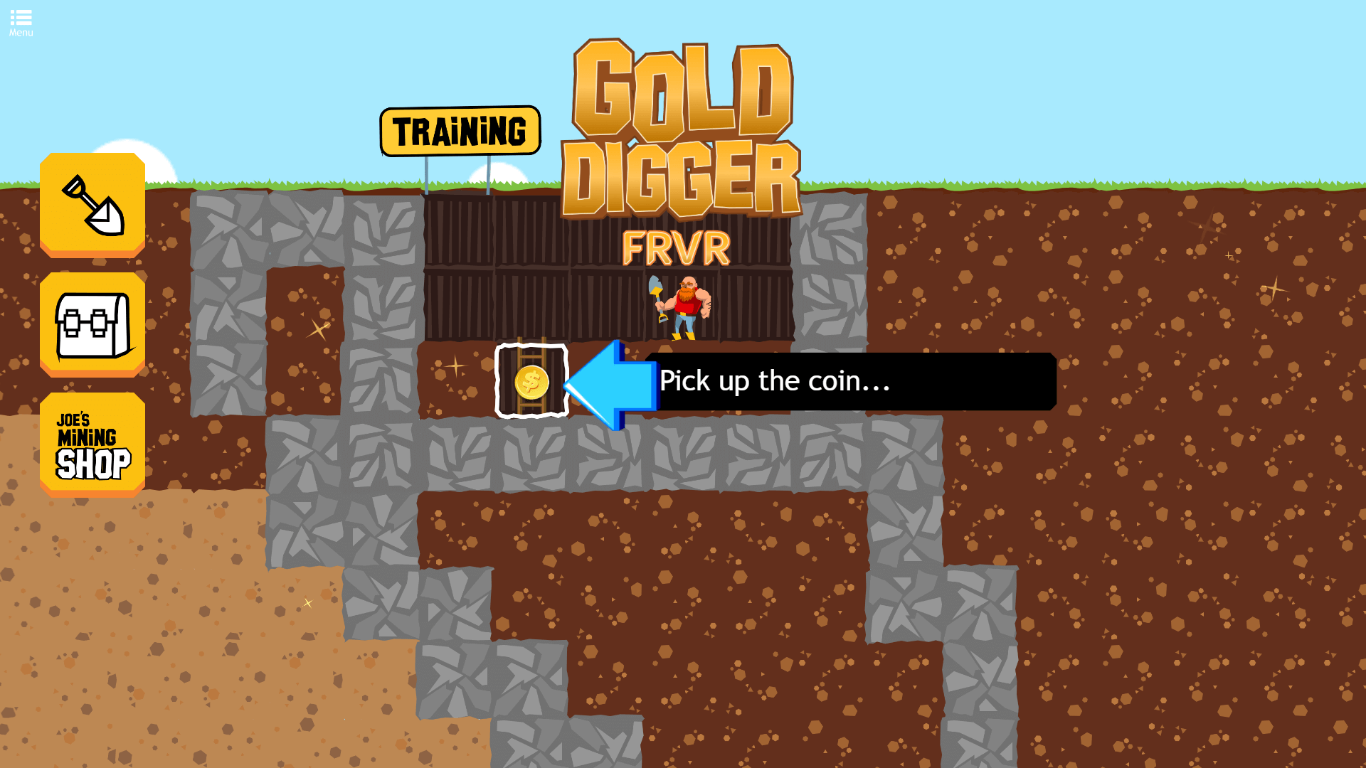 Player avoiding falling rocks and underground traps in Gold Digger FRVR3