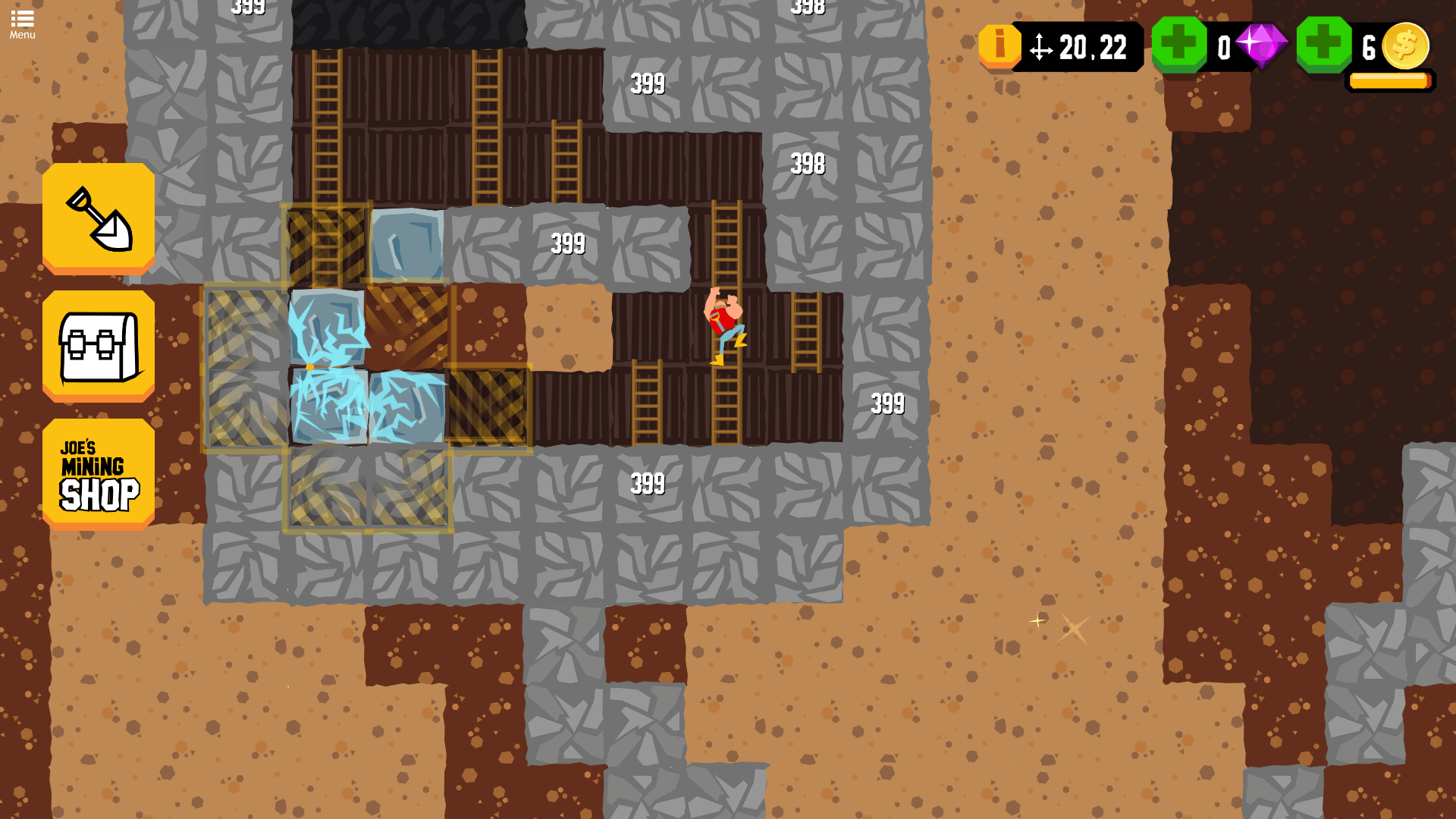 Player avoiding falling rocks and underground traps in Gold Digger FRVR1