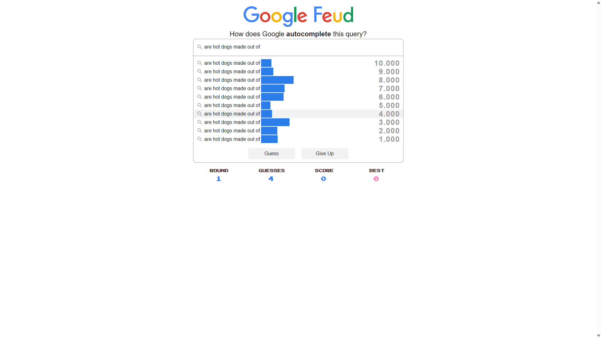 Google Feud game interface showing autocomplete guessing challenge2