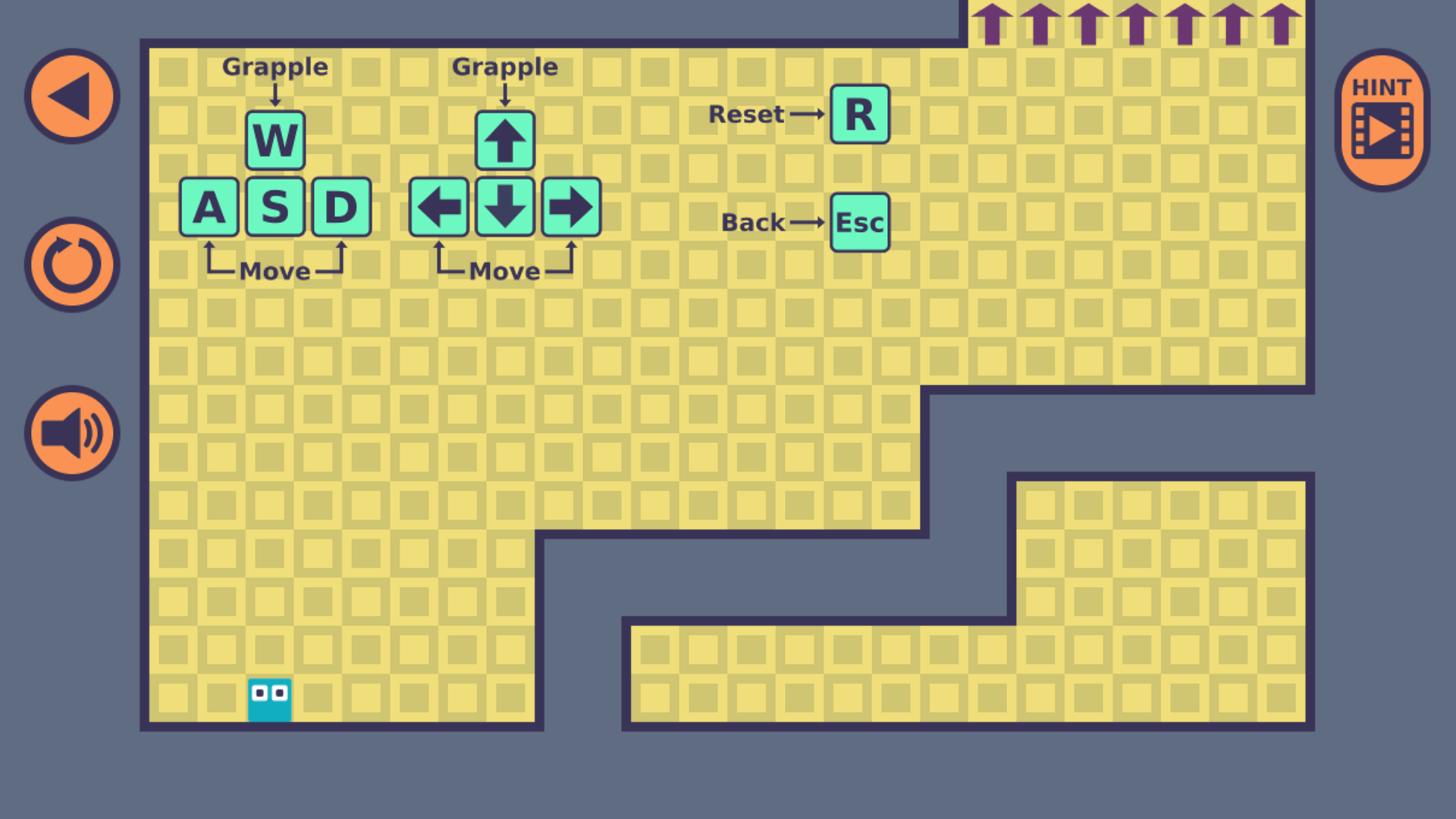Grapple Grip main menu with start button and minimalist platformer background4