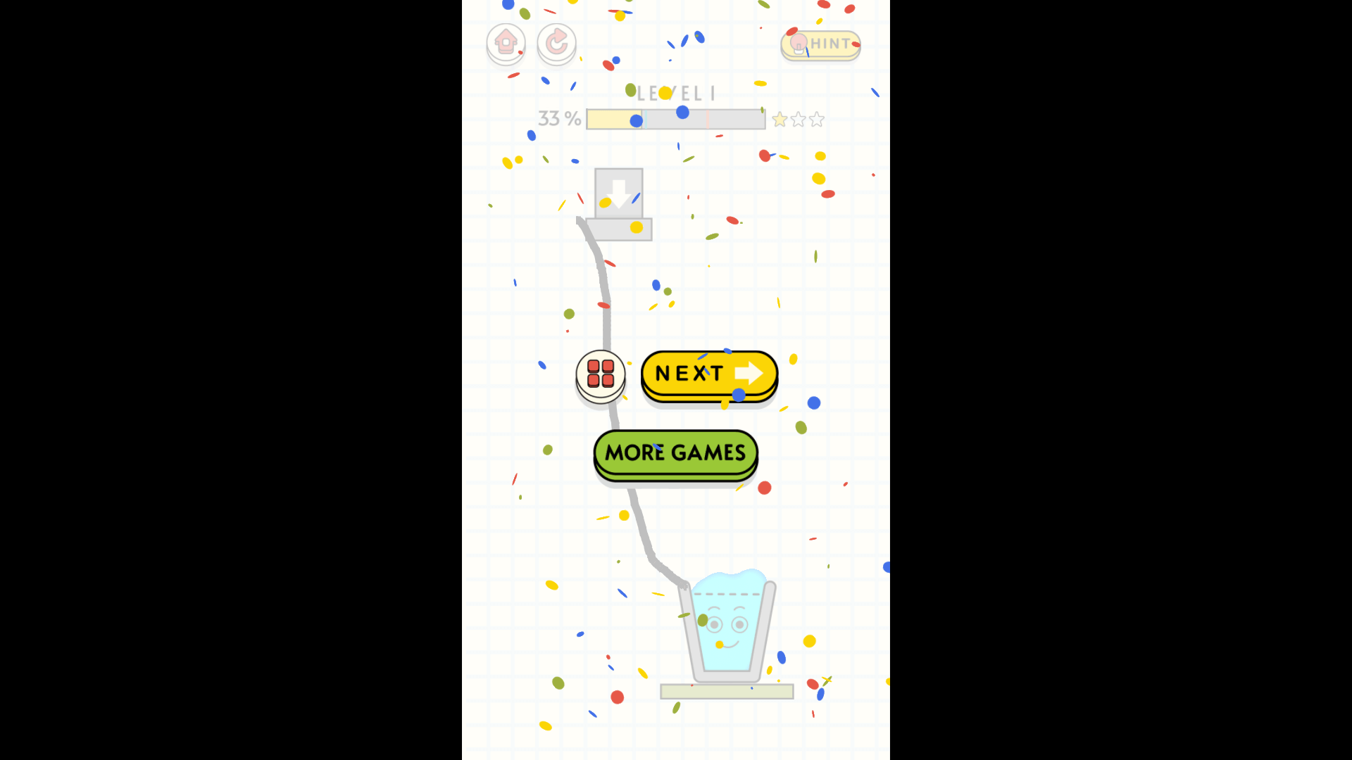 Player using limited ink to solve a physics puzzle in Happy Filled Glass 2