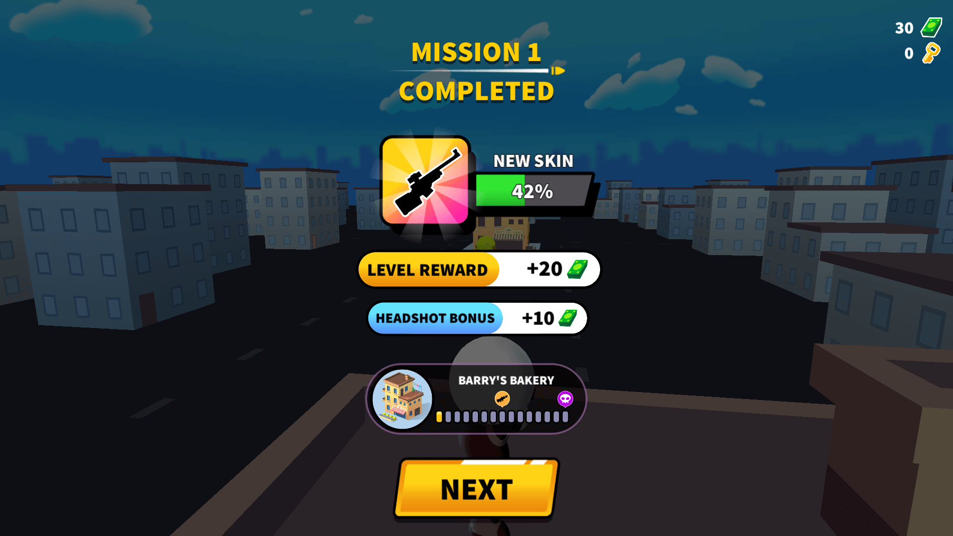 Johnny Trigger aiming with a sniper rifle at enemies on a rooftop during a stealth mission2