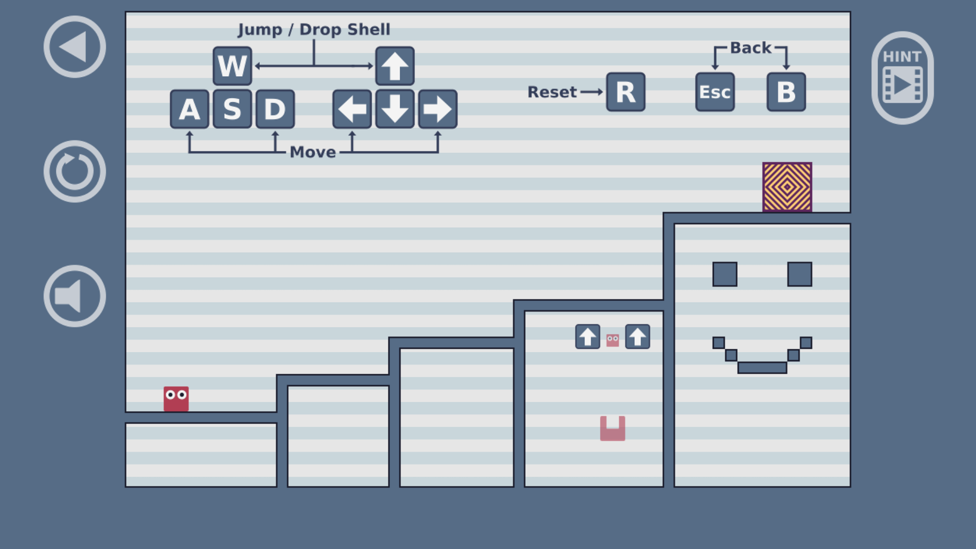 Jumping Shell start menu featuring pixel art character and minimalist background3