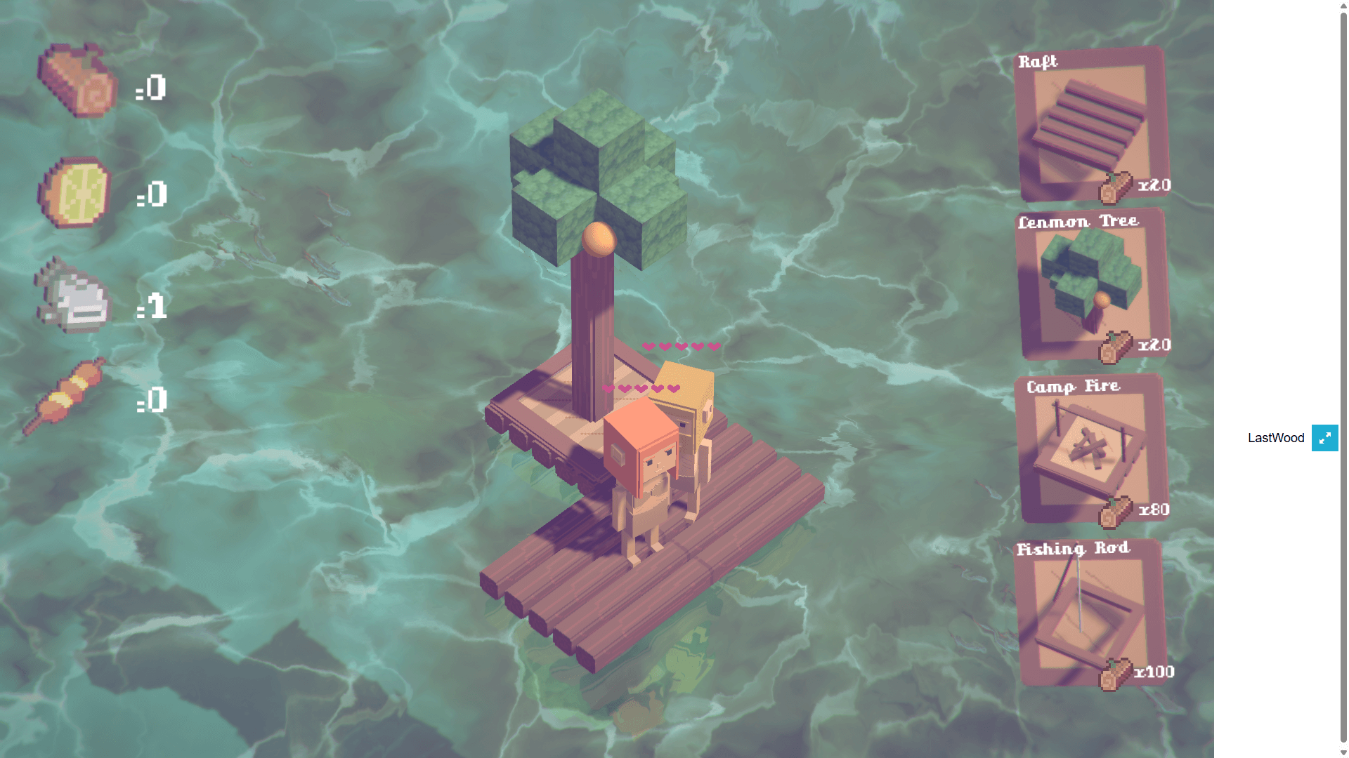 Last Wood survival game with survivors building a raft on the open ocean