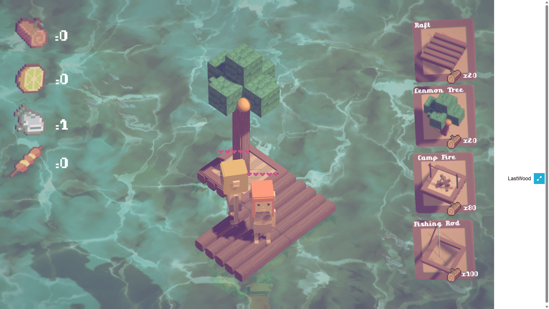 Last Wood survival game with survivors building a raft on the open ocean4