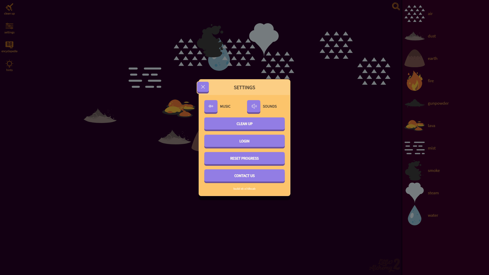 Little Alchemy 2 game board with discovered elements1