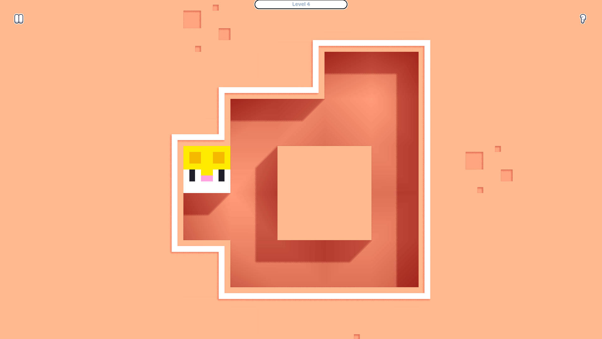 Longcat stretching through a colorful puzzle maze