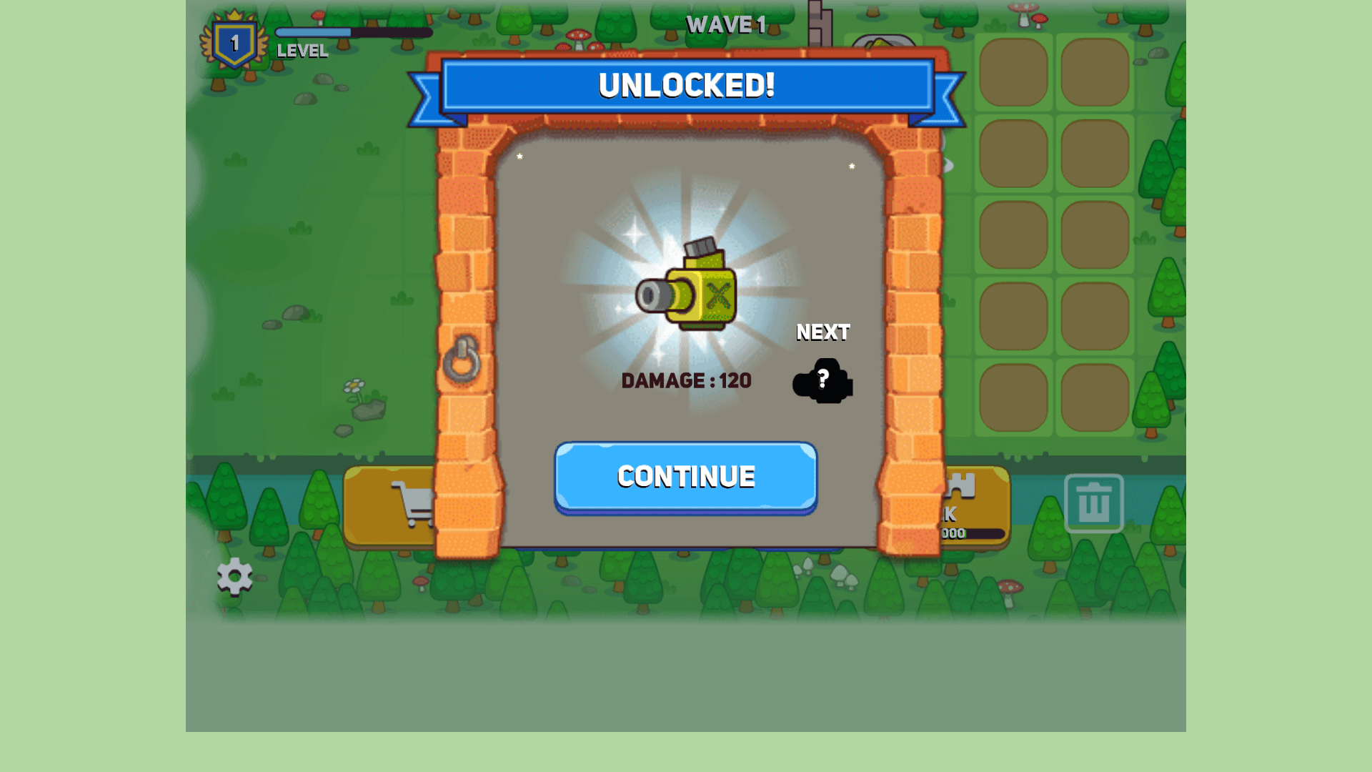 Player merging two cannons to upgrade defense in Merge Cannon: Chicken Defense2