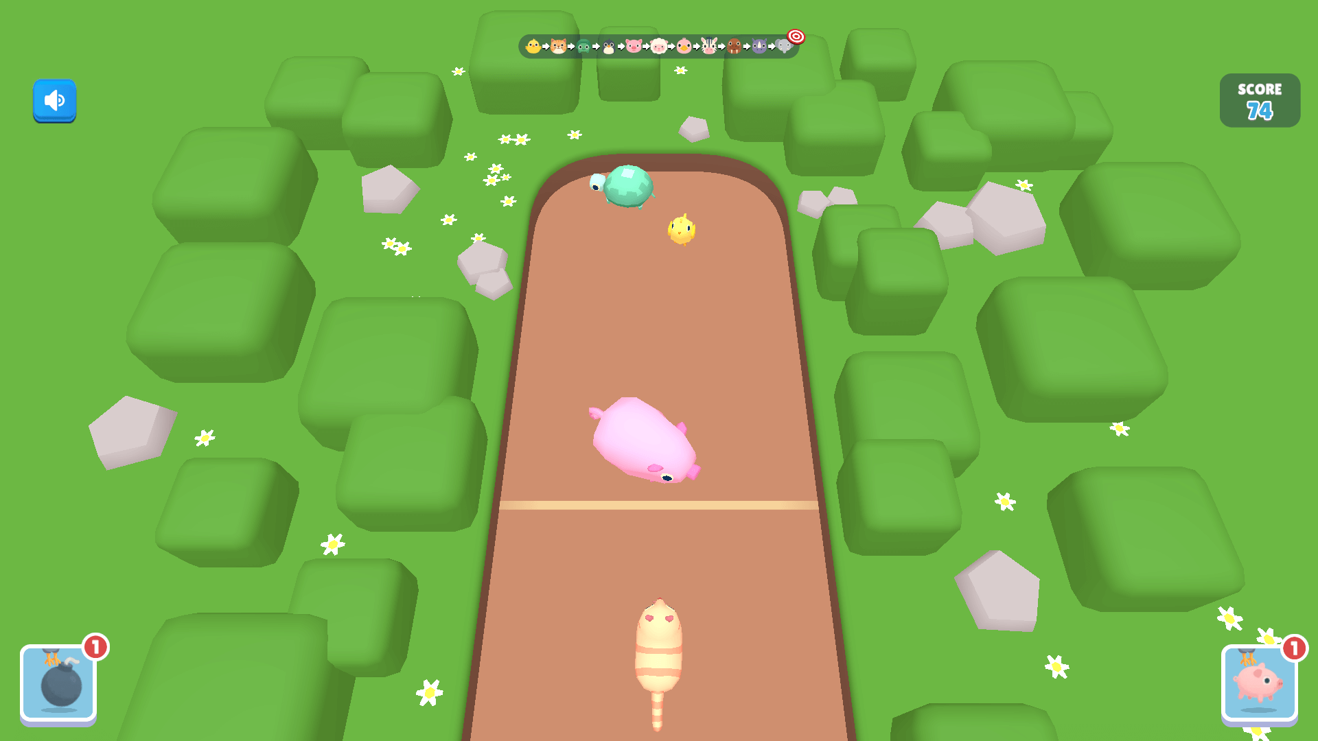 Cute animal balls being merged on a colorful game board in Merge Zoo1