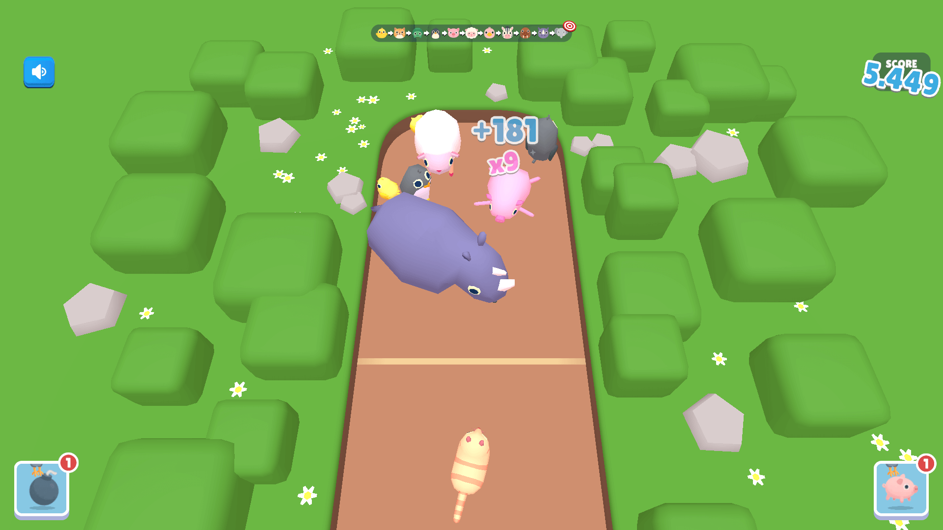 Cute animal balls being merged on a colorful game board in Merge Zoo