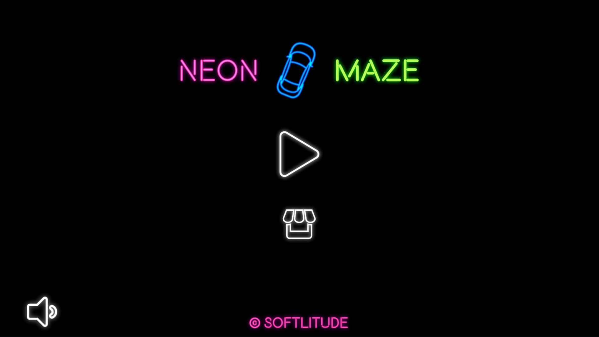 Car maze level with glowing neon lights and obstacles
