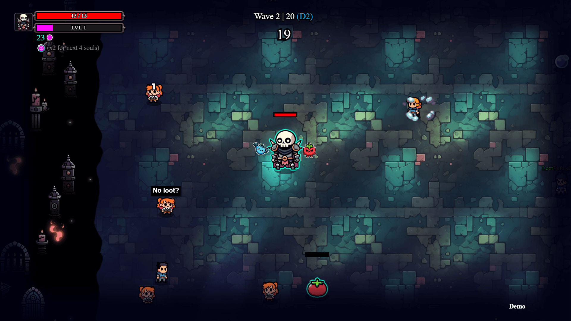 Intense visual chaos during a high-level wave of enemies in Noobs Are Coming4