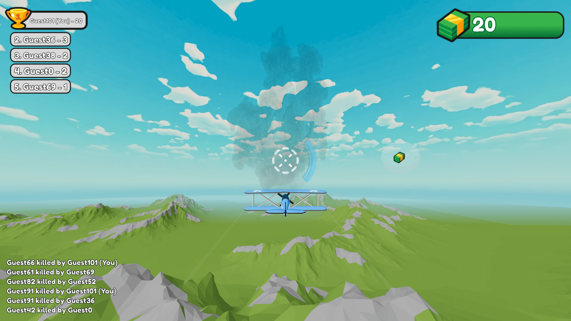 Plane Wars gameplay showing multiple aircraft and explosion