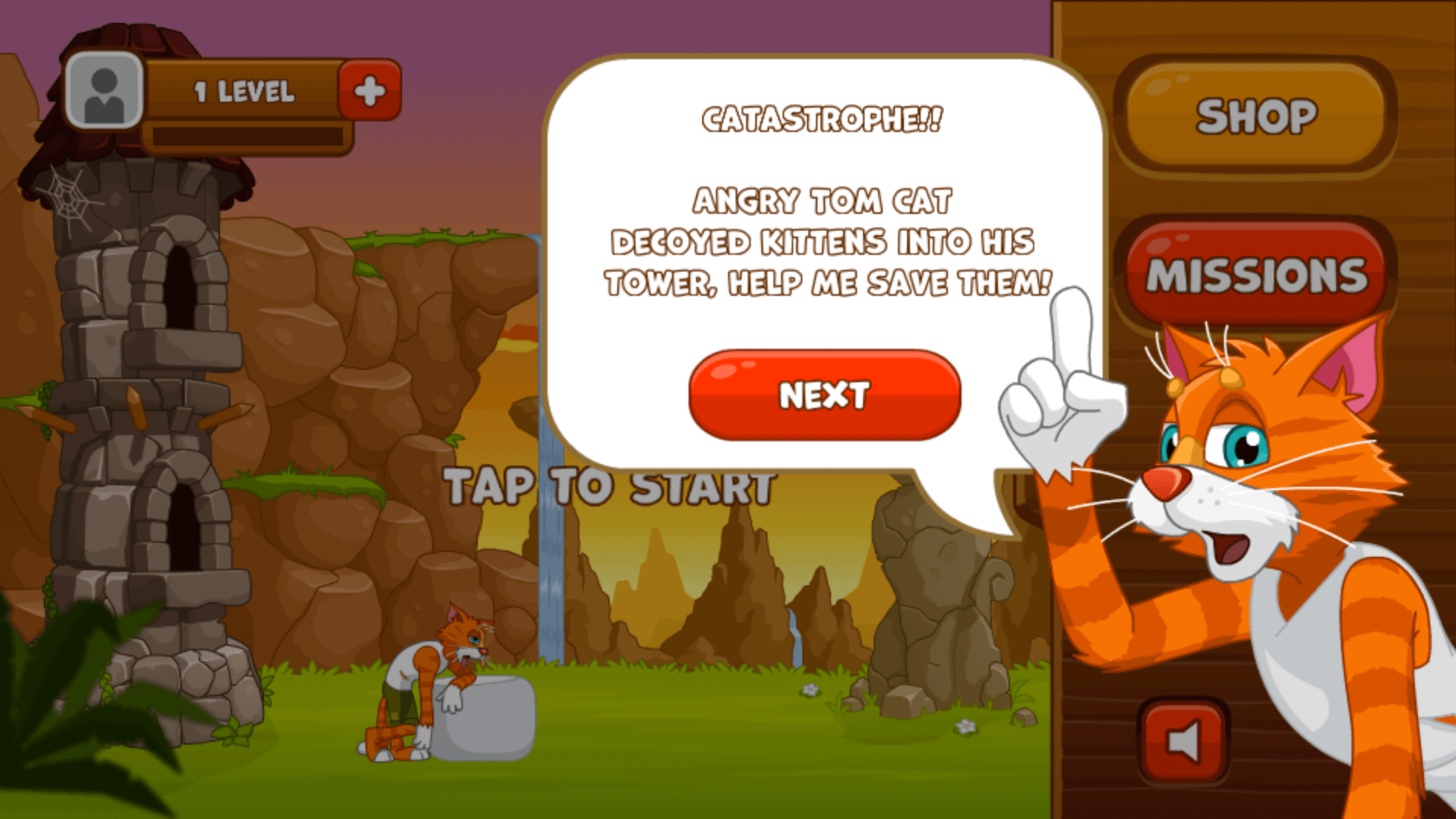 Trampoline cat saving falling kitten in Save the Kitten game3