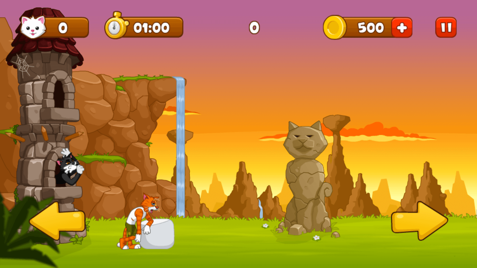 Trampoline cat saving falling kitten in Save the Kitten game2