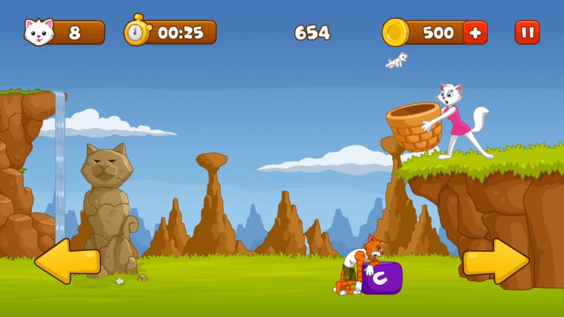 Trampoline cat saving falling kitten in Save the Kitten game1