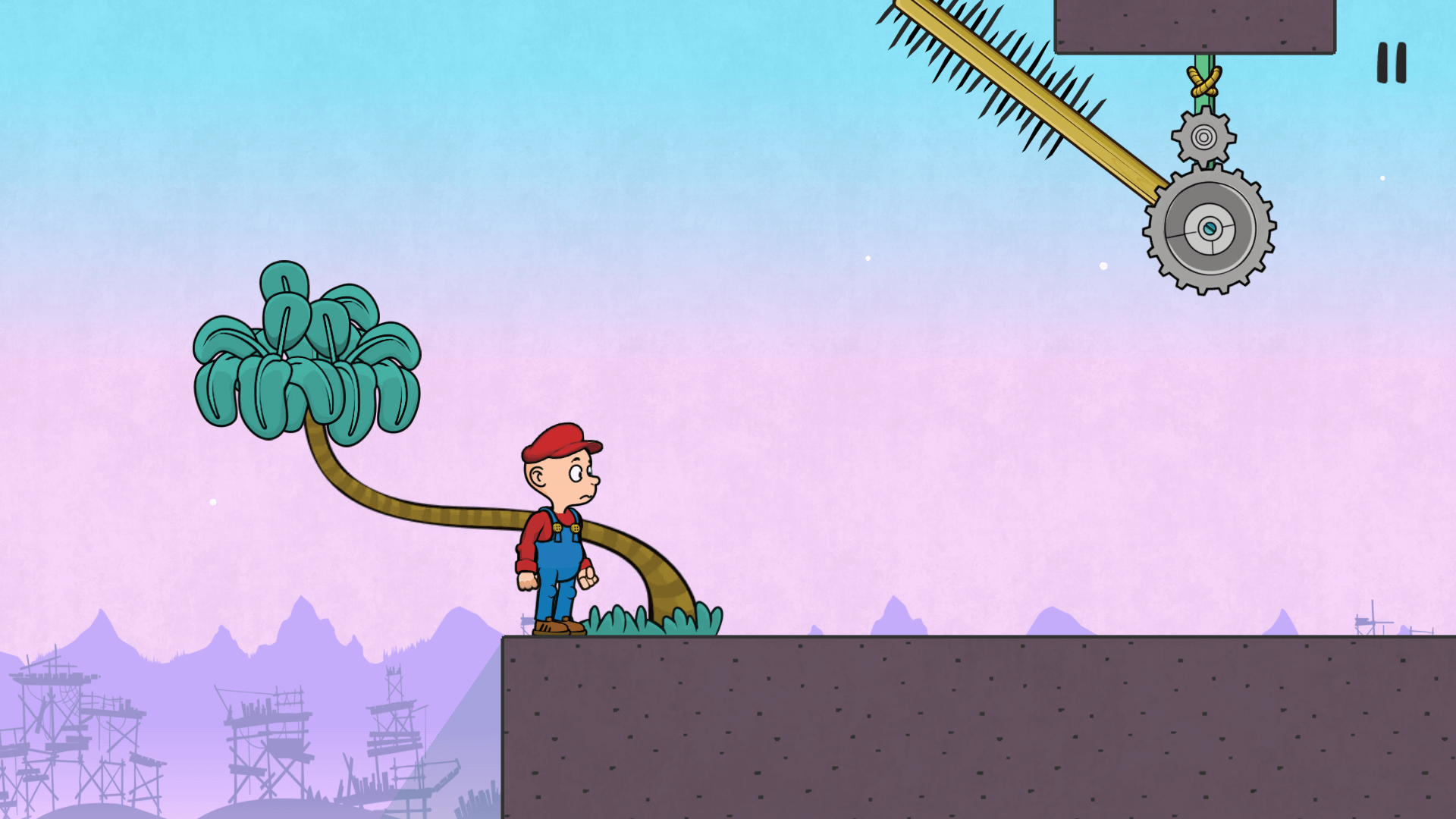 Plonky game main menu with play button and quirky ragdoll character on screen